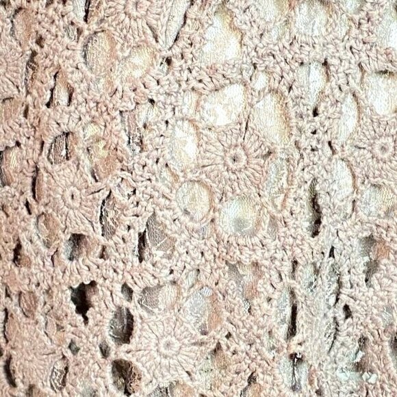 Crochet Sleeveless Top 1X Deep Taupe/Mocha With Intricate Floral Accents At Neck - Picture 5 of 10